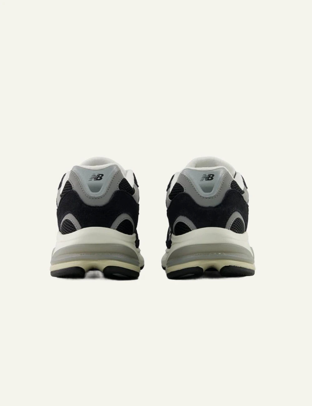 New Balance 2010 men's black mesh and suede sneakers with grey details back view