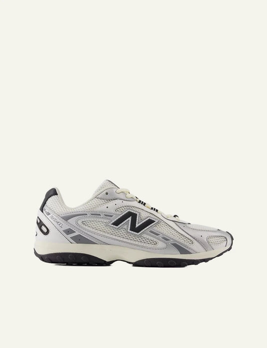 New Balance 204L white grey mesh sneakers with black N logo side view