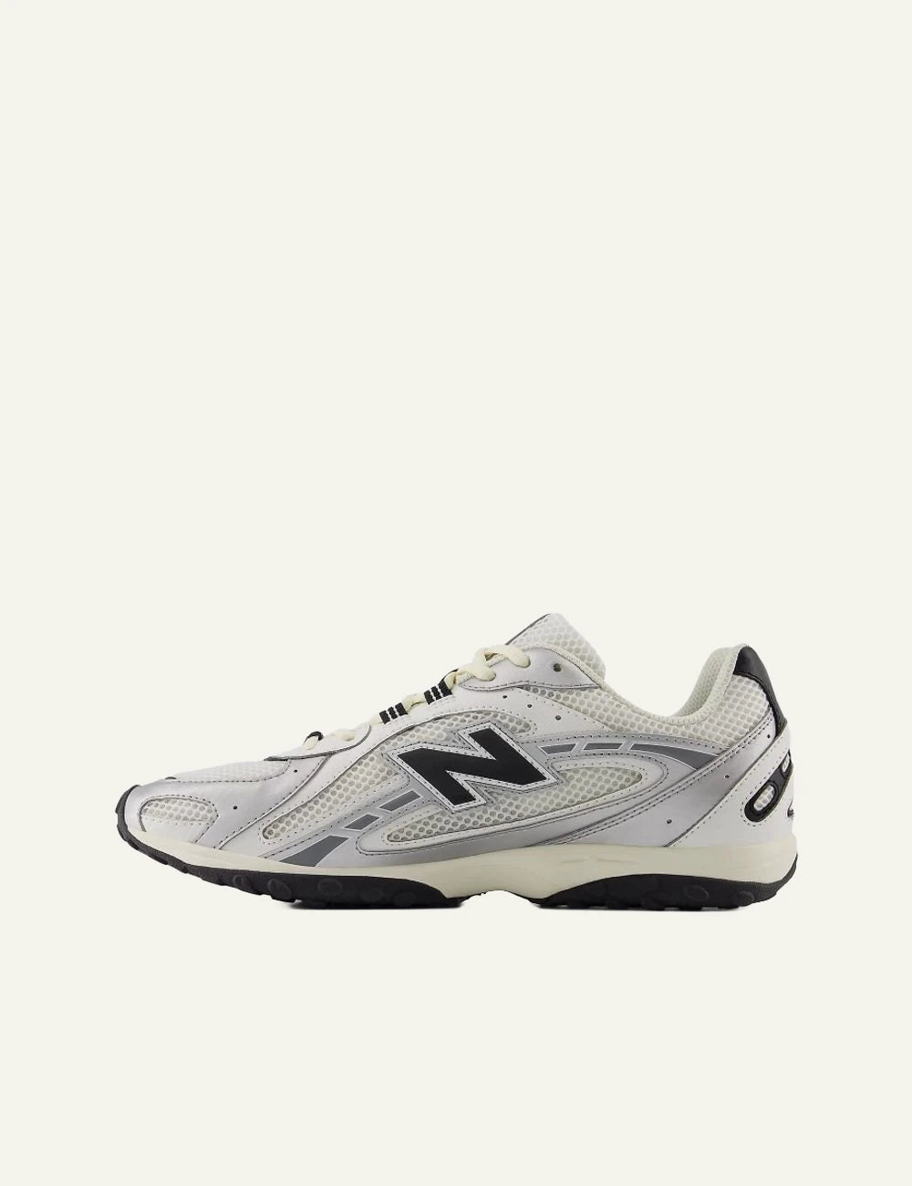 New Balance 204L white grey mesh sneakers with black N  side view
