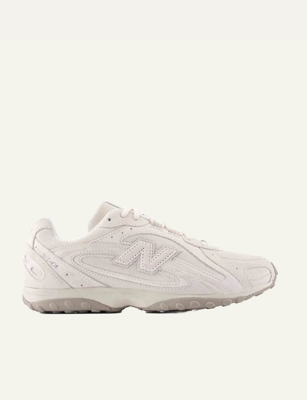 New Balance 204L women's off-white suede low profile sneakers side view