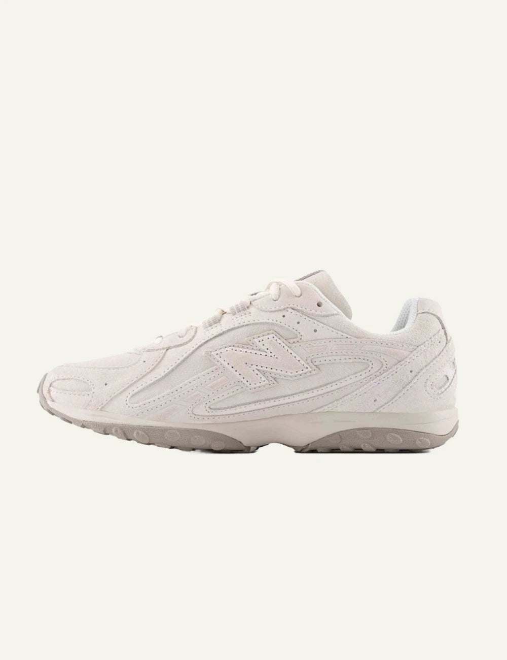 New Balance 204L women's off-white suede low profile sneakers opposite side view