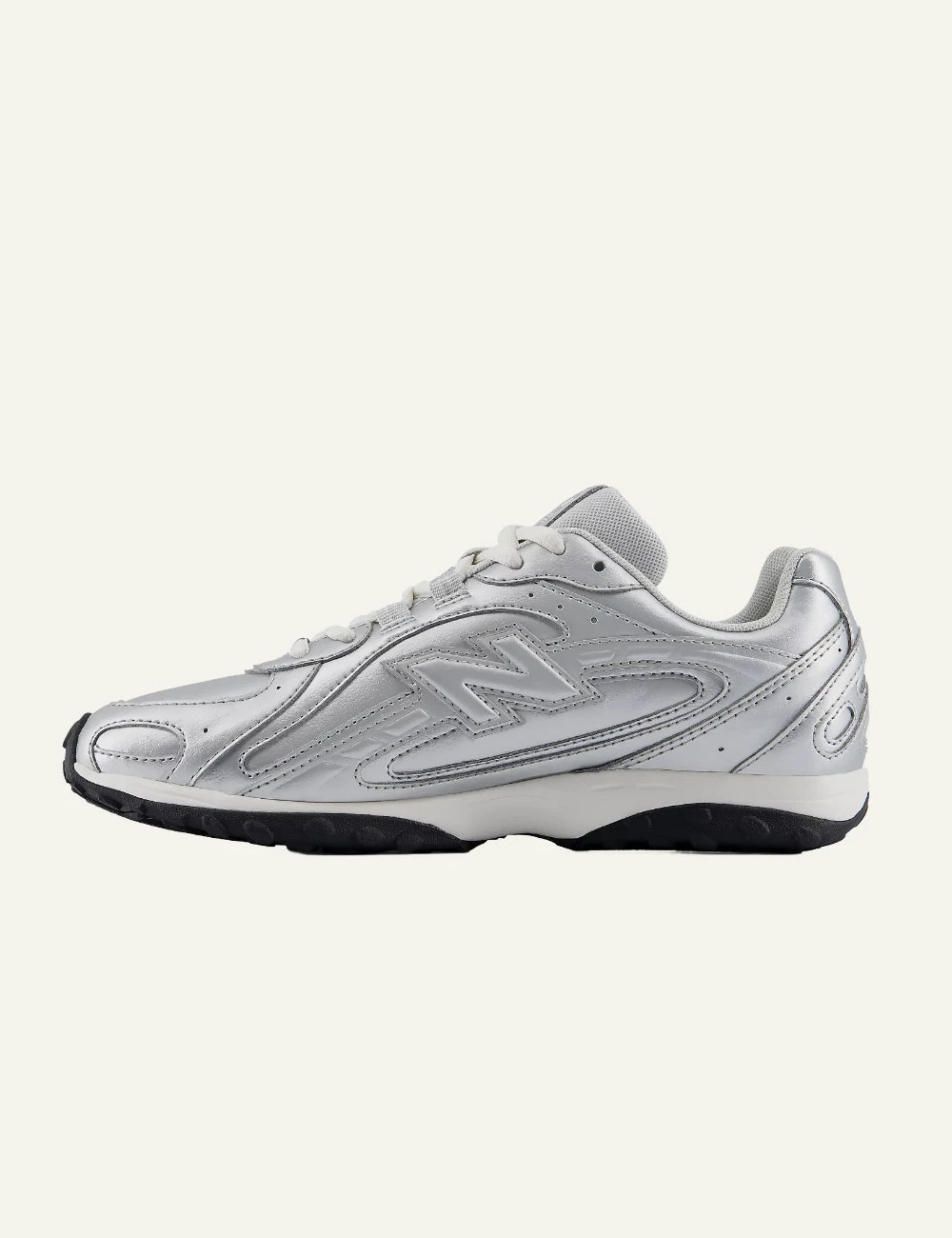 New Balance 204L women's silver metallic low profile sneakers opposite side view