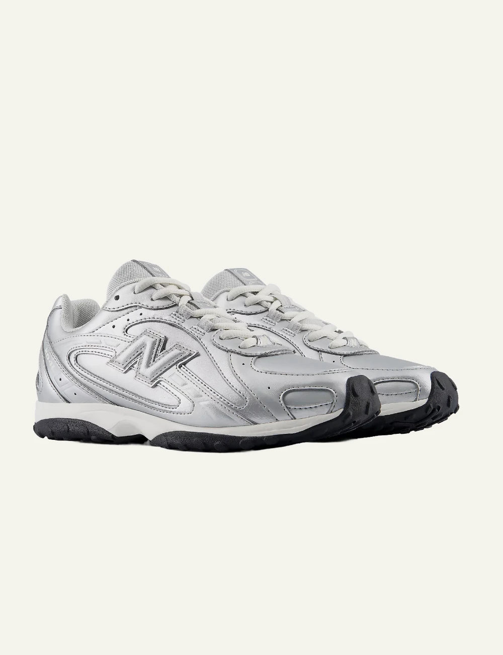 New Balance 204L women's silver metallic low profile sneakers pair side view