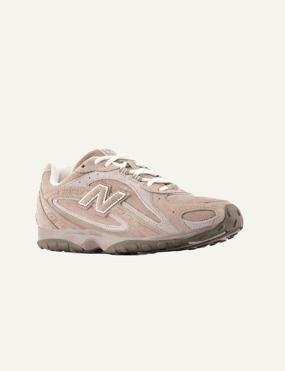 New Balance 204L women's taupe suede low profile sneakers front angle view