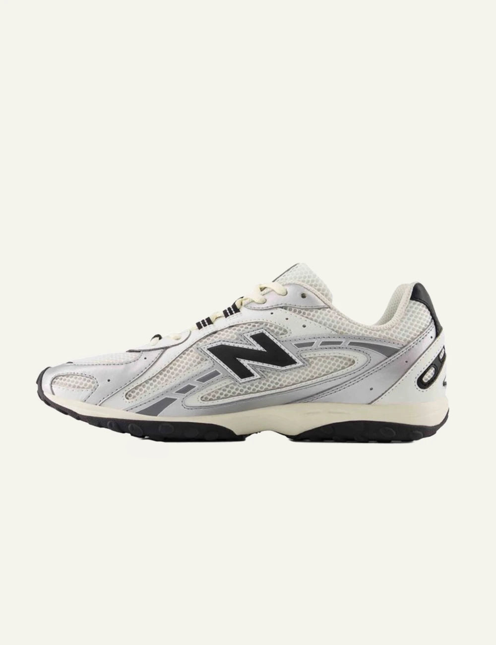 New Balance 204L women's white low profile sneakers with silver details opposite side view