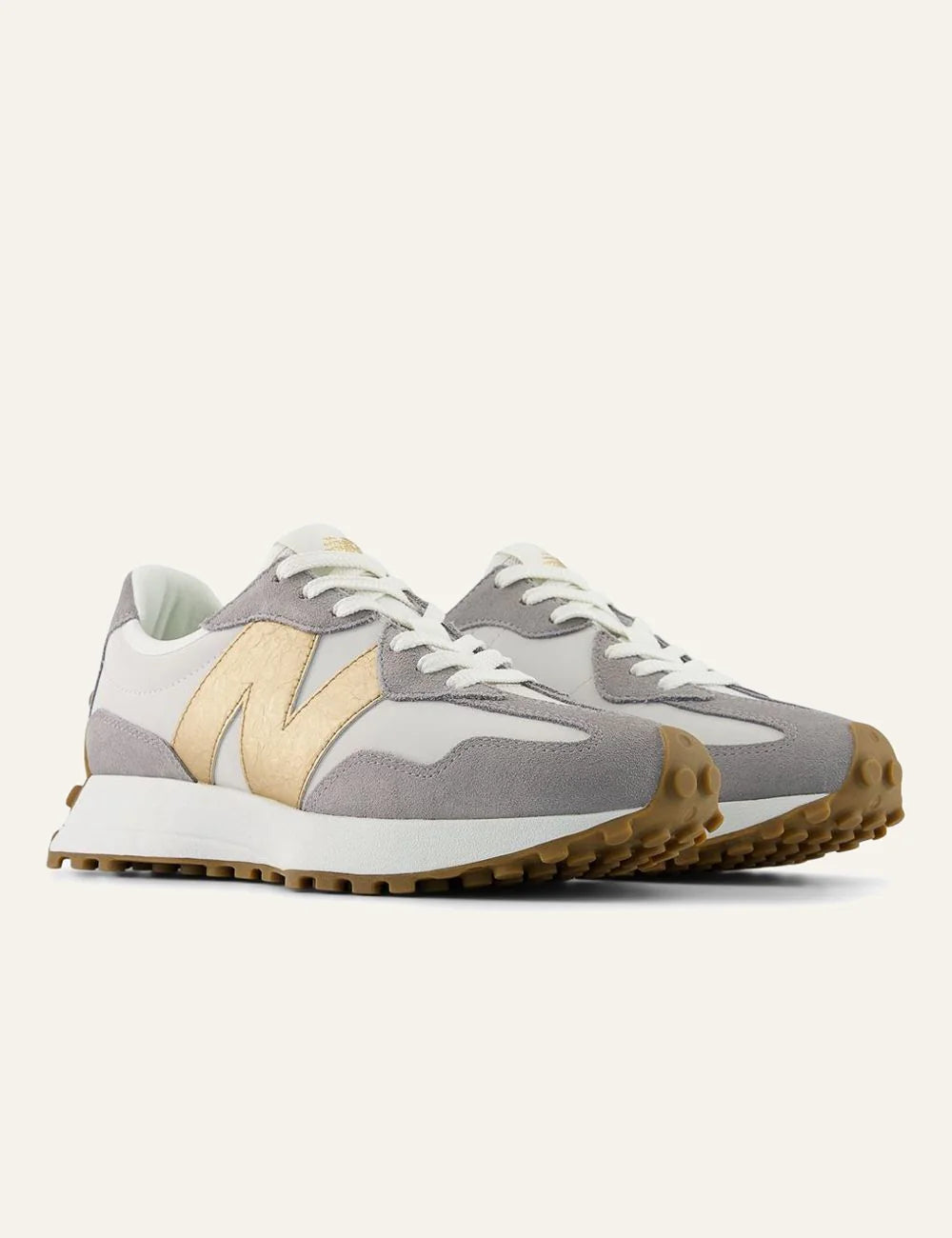 New Balance 327 Sneakers White Grey Beige front angle view