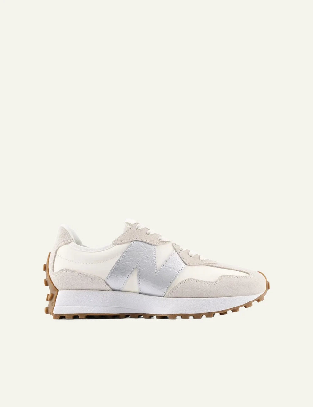 New Balance 327 off white suede leather sneakers side view