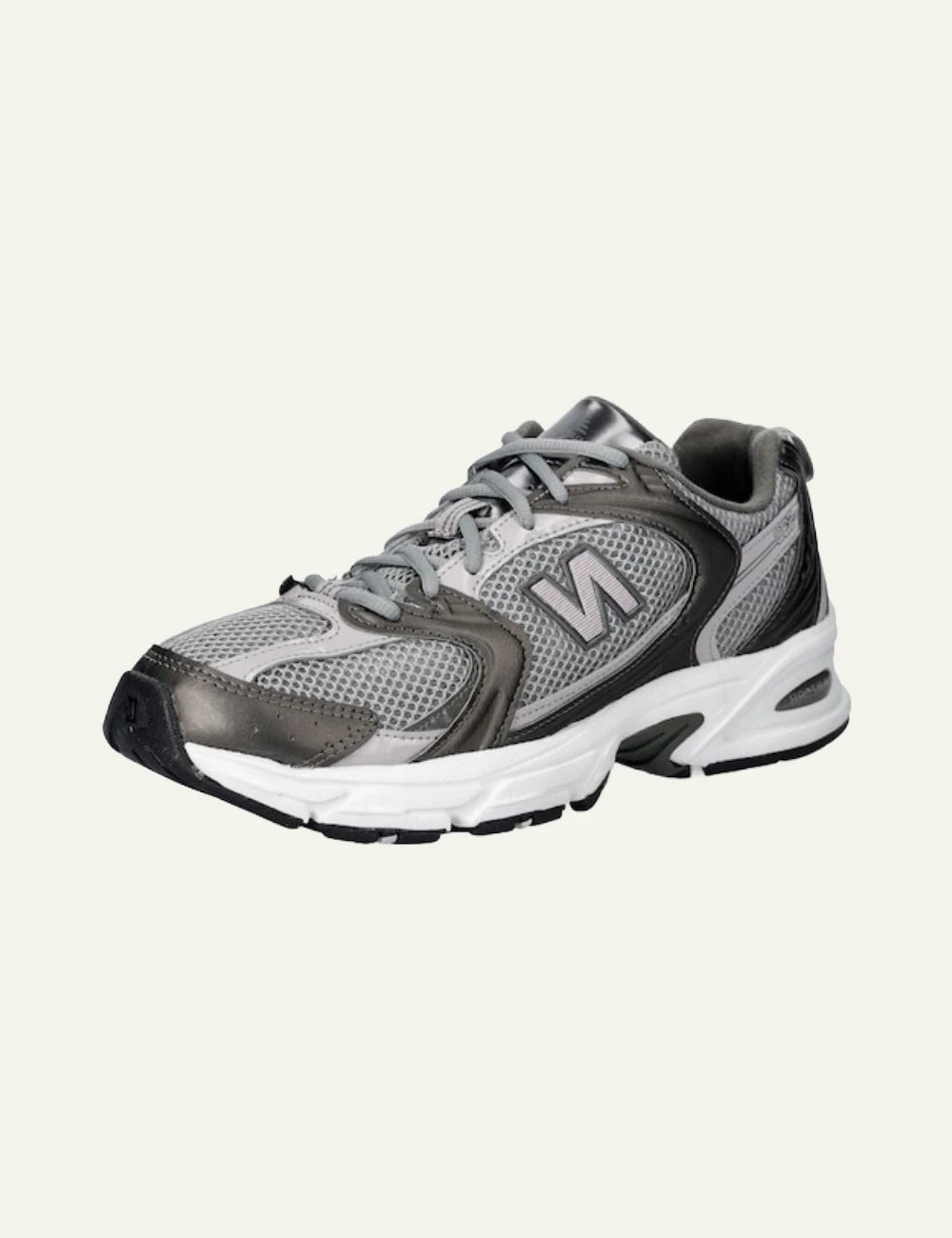 New Balance 530 grey mesh sneakers angled view