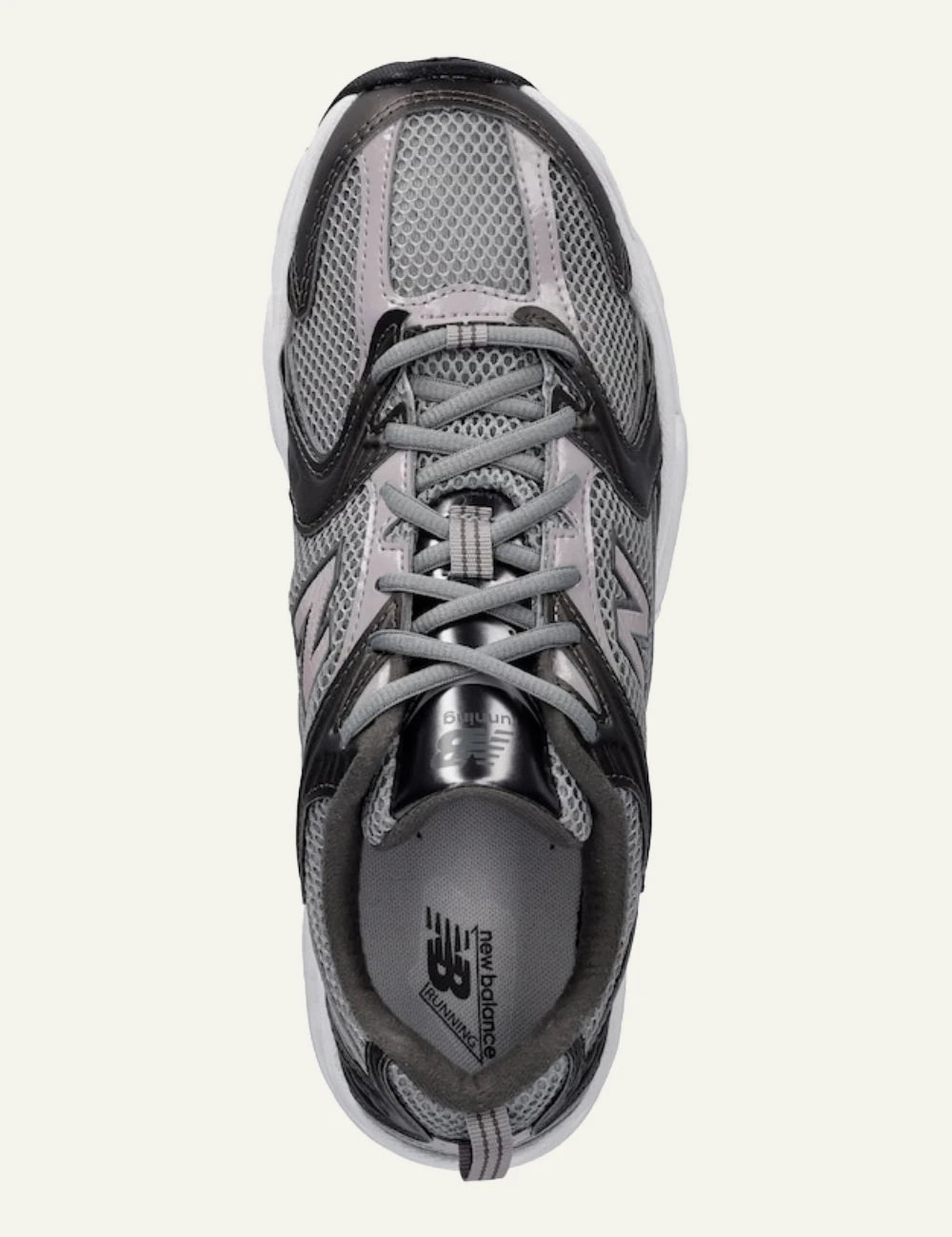 New Balance 530 grey mesh sneakers top view