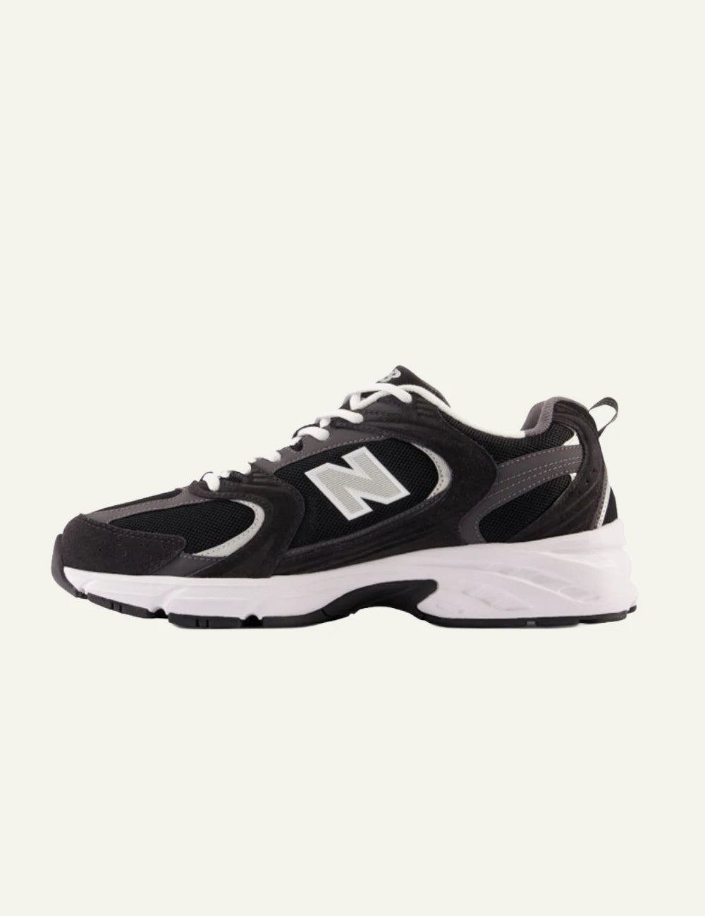 New Balance 530 women's black mesh and suede sneakers opposite side view