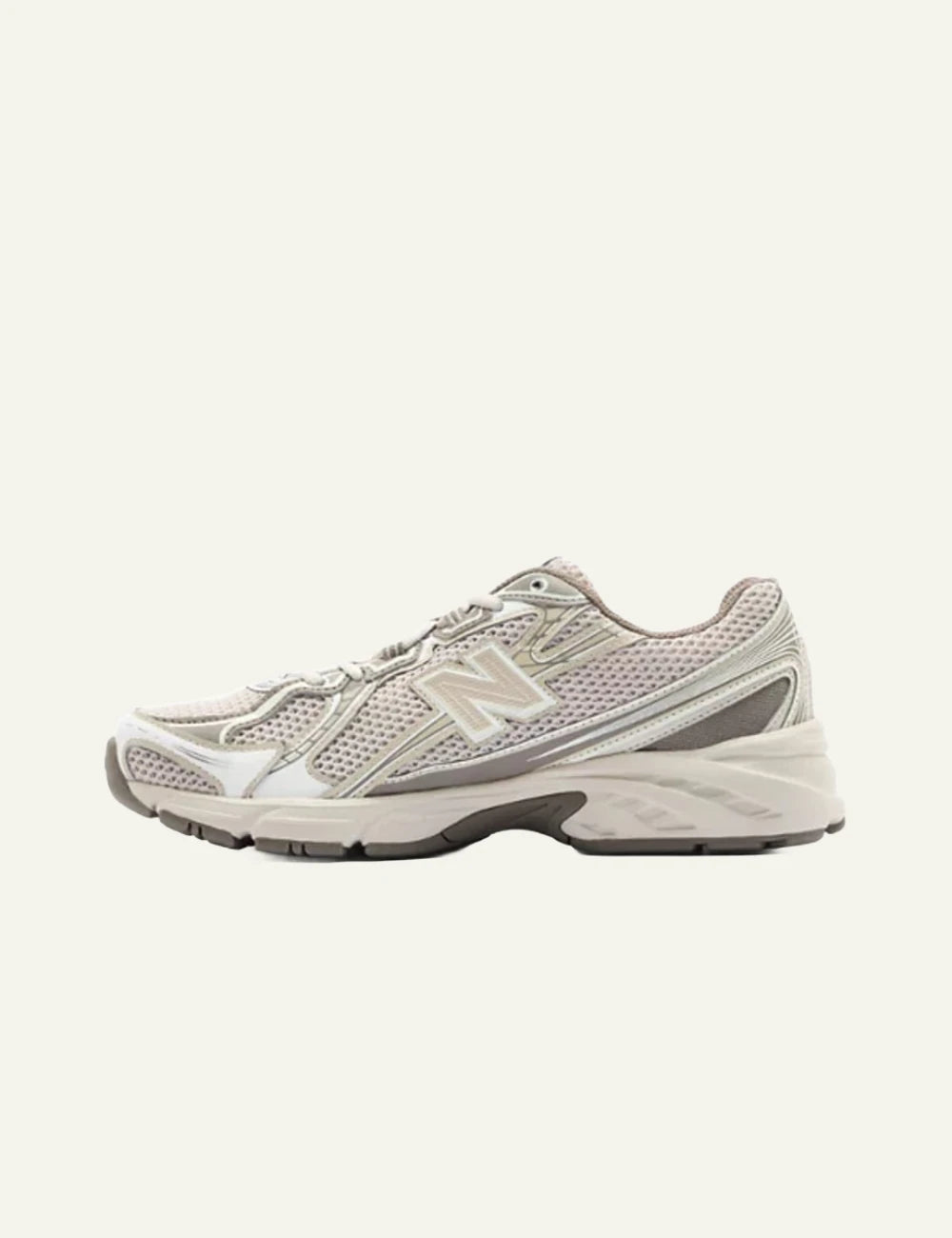 New Balance 740 beige mesh sneakers profile view