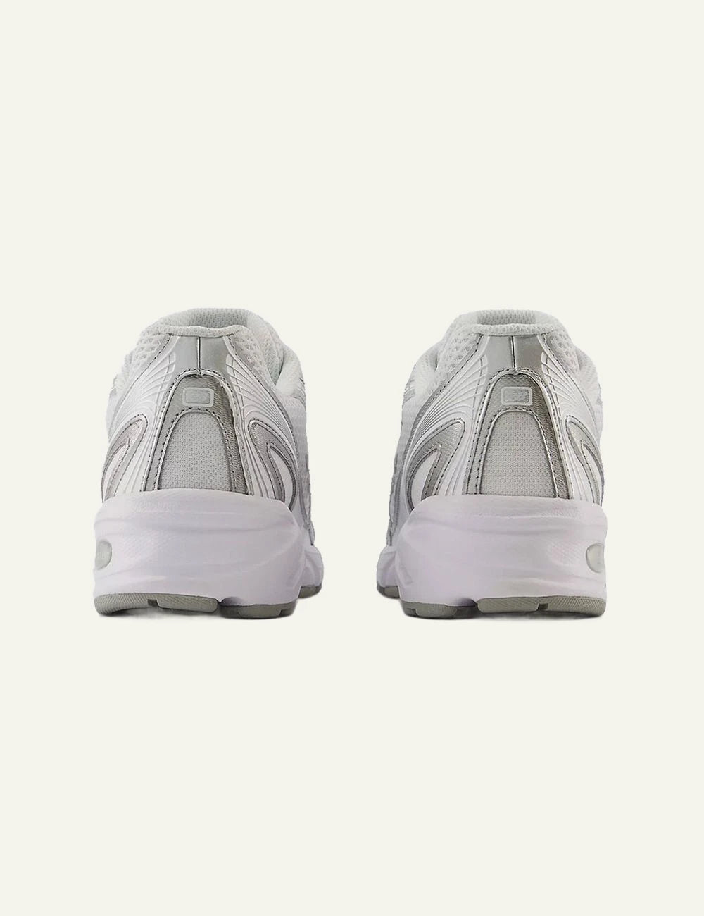 New Balance 740 total white sneakers side back view