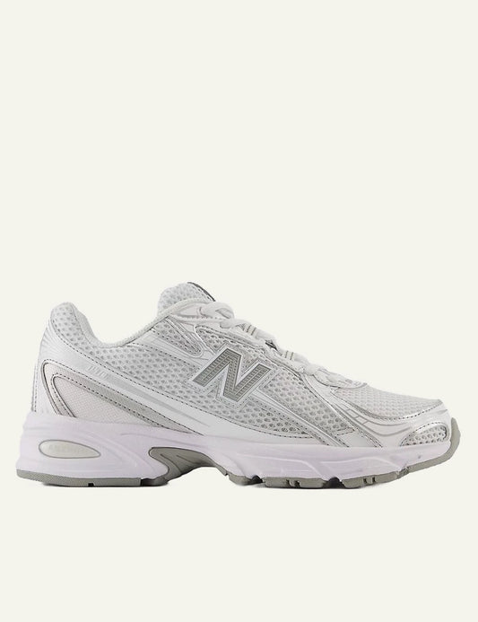 New Balance 740 total white sneakers side logo view