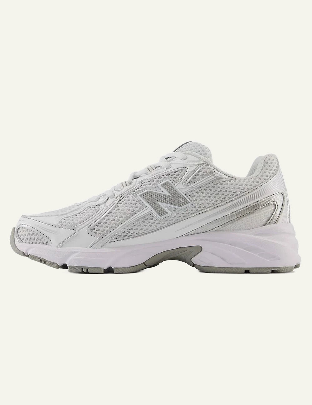 New Balance 740 total white sneakers side 2 view