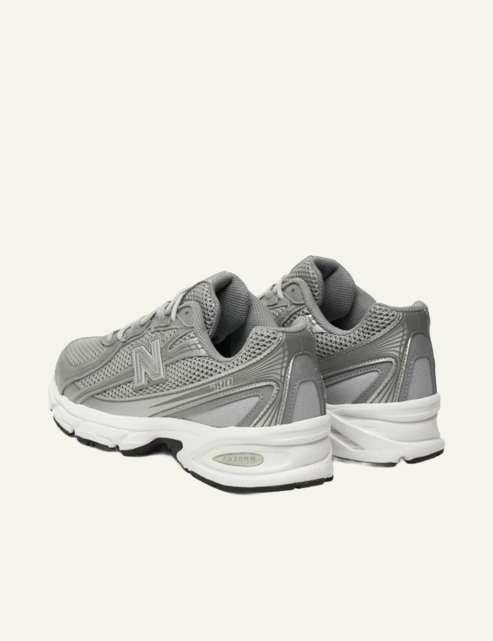 New Balance 740 silver mesh sneakers back view