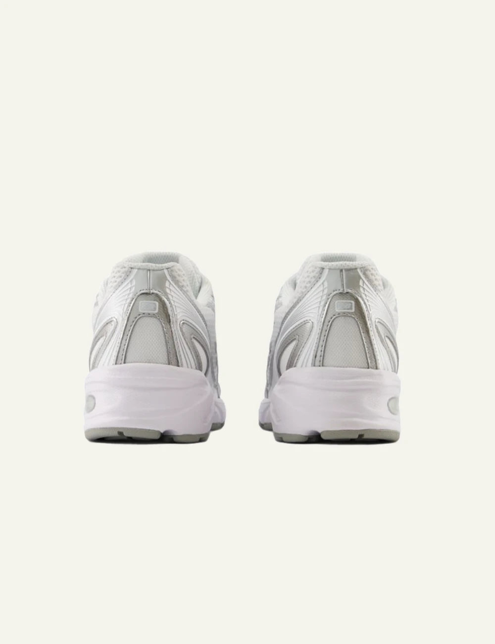 New Balance 740 women's white mesh sneakers with silver details back view