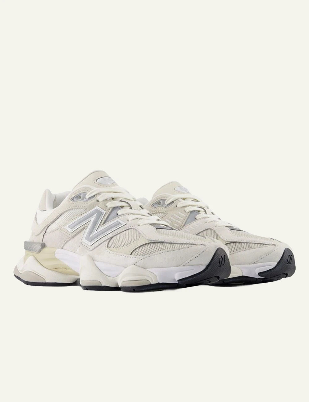 New Balance 9060 sneaker cream off white angled view