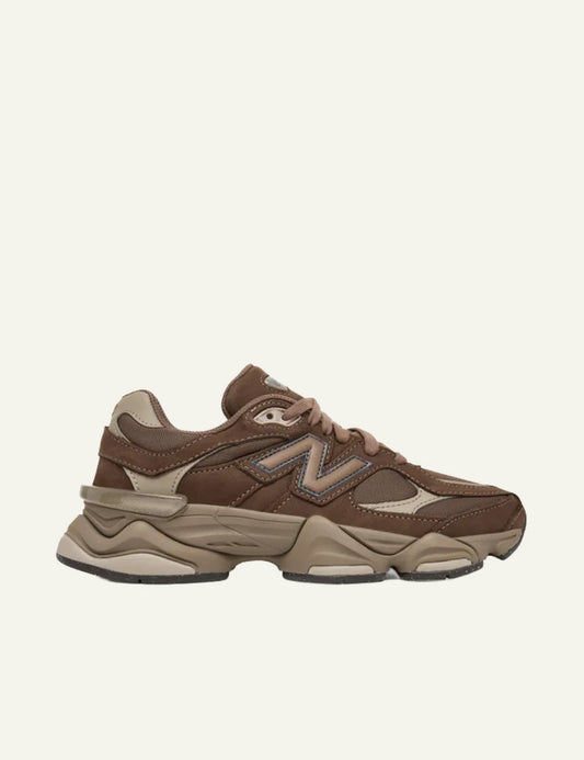 New Balance 9060 brown leather mesh sneakers side view