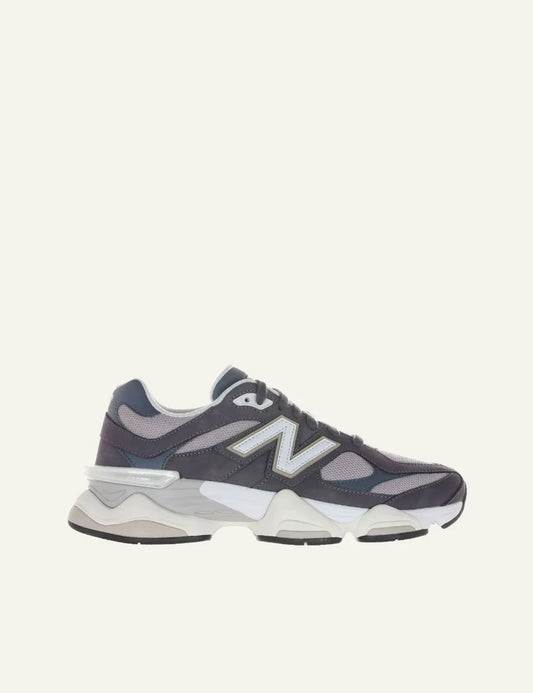 New Balance 9060 grey suede mesh sneakers side view