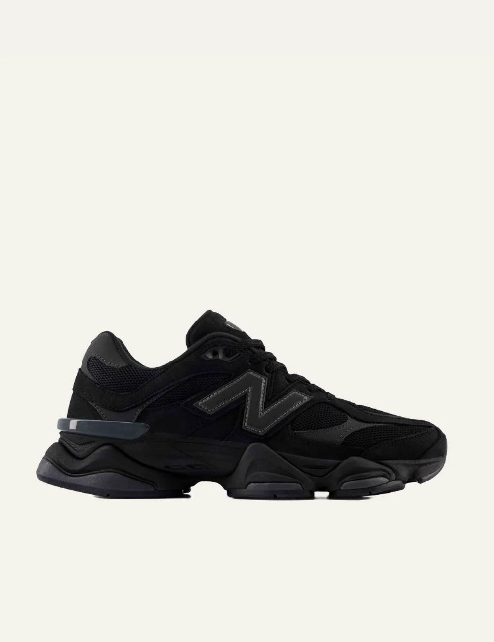 New Balance 9060 women's black suede and mesh sneakers side view