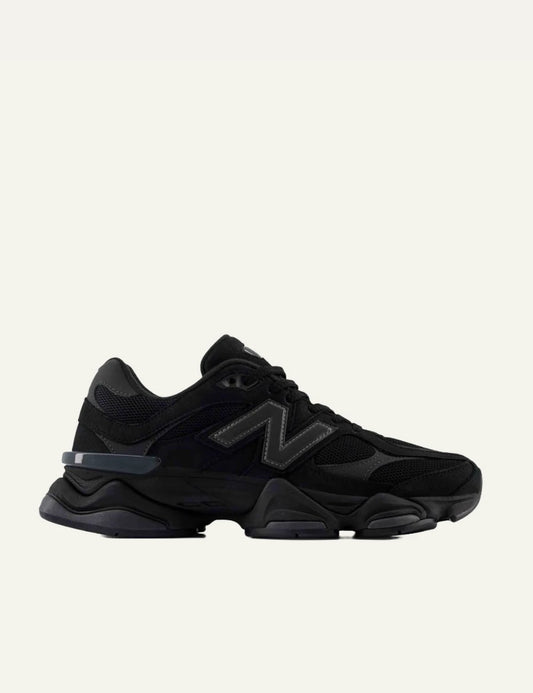 New Balance 9060 women's black suede and mesh sneakers side view
