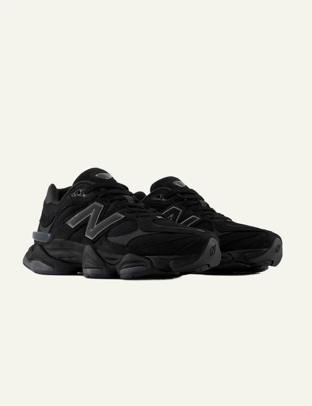 New Balance 9060 women's black suede and mesh sneakers pair view