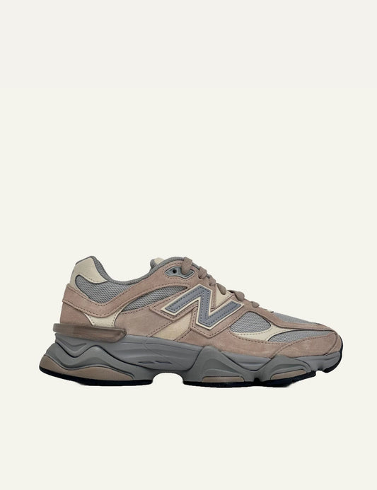 New Balance 9060 women's taupe suede and mesh sneakers side view