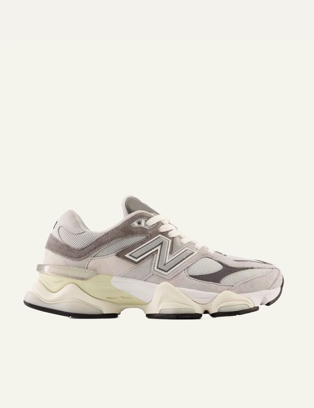 New Balance 9060 women's grey suede and mesh sneakers side view