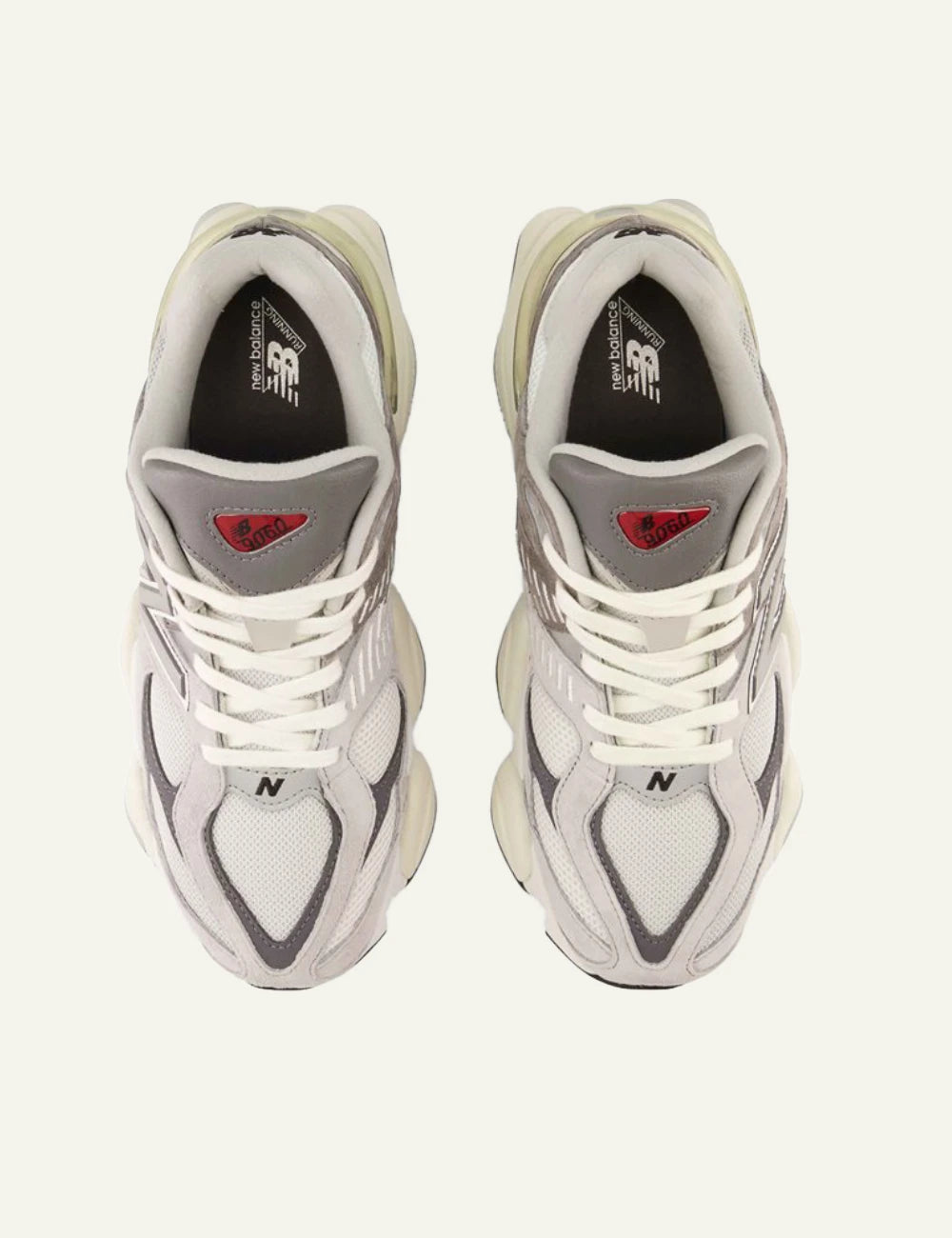 New Balance 9060 women's grey suede and mesh sneakers top view