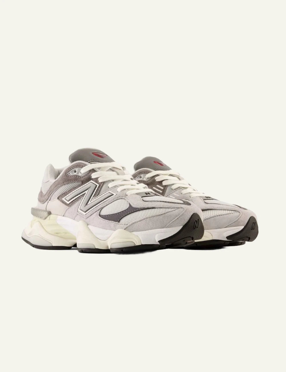 New Balance 9060 women's grey suede and mesh sneakers pair view 