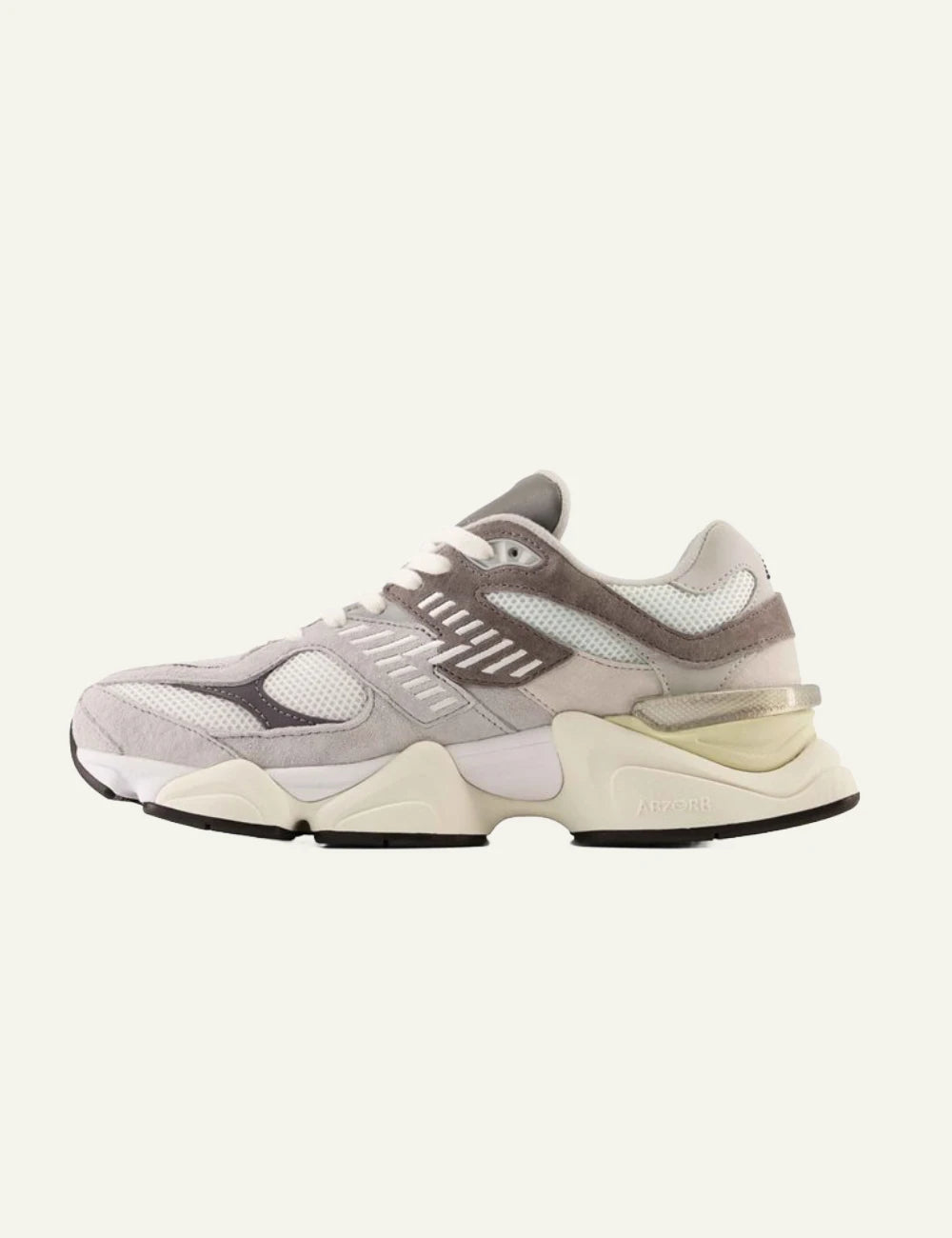 New Balance 9060 women's grey suede and mesh sneakers opposite side view