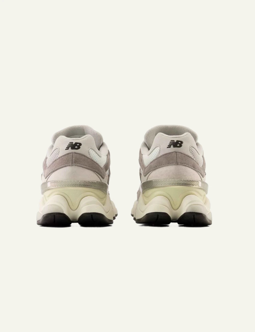 New Balance 9060 women's grey suede and mesh sneakers back view