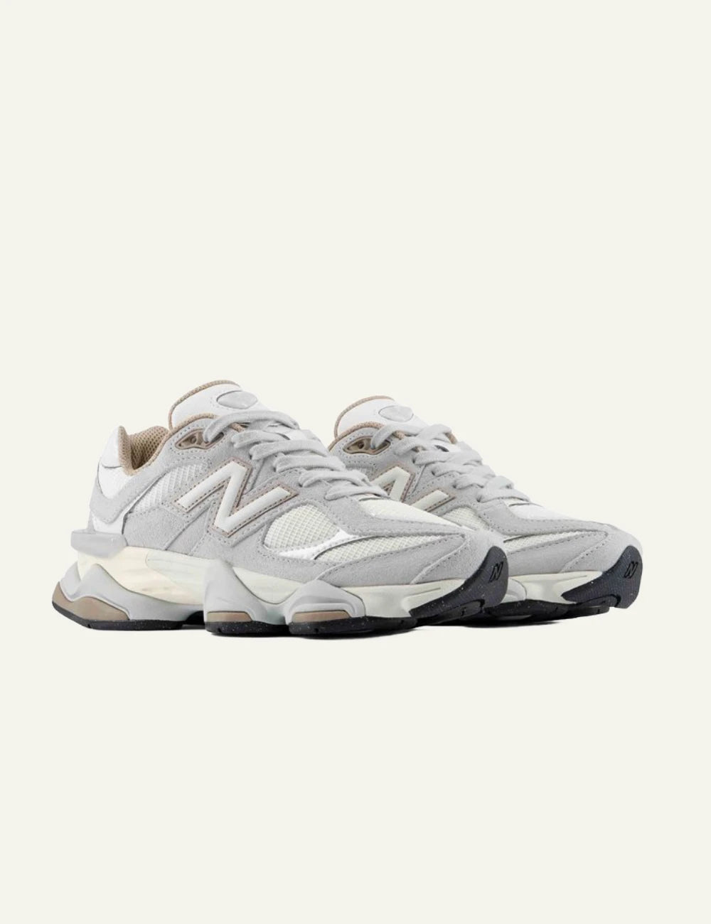 New Balance 9060 women's light grey suede and mesh sneakers pair view