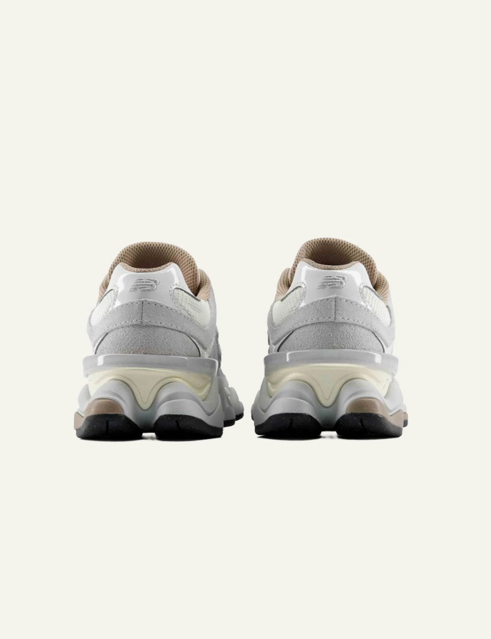 New Balance 9060 women's light grey suede and mesh sneakers back view