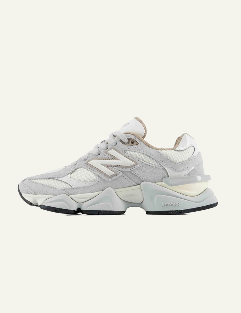 New Balance 9060 women's light grey suede and mesh sneakers opposite side view