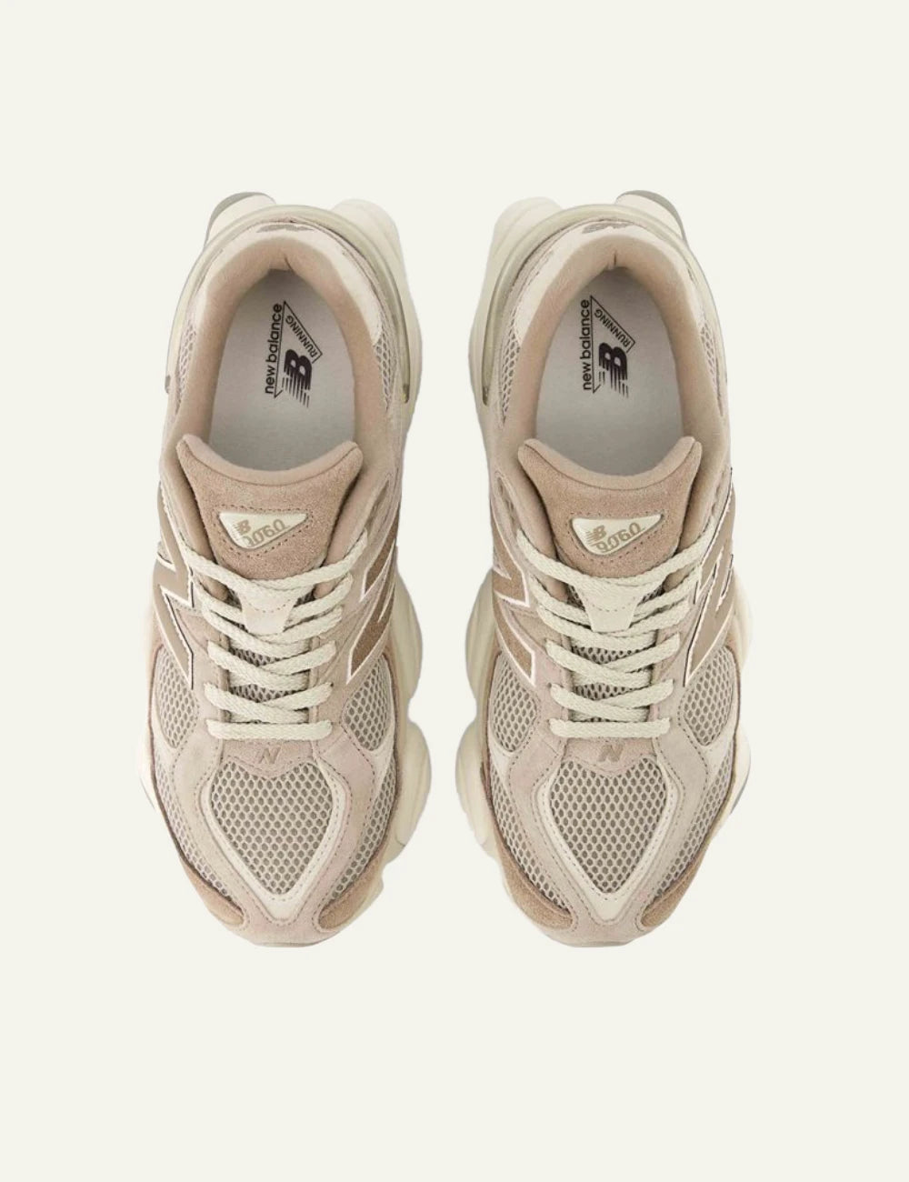 New Balance 9060 women's taupe suede and mesh sneakers top view