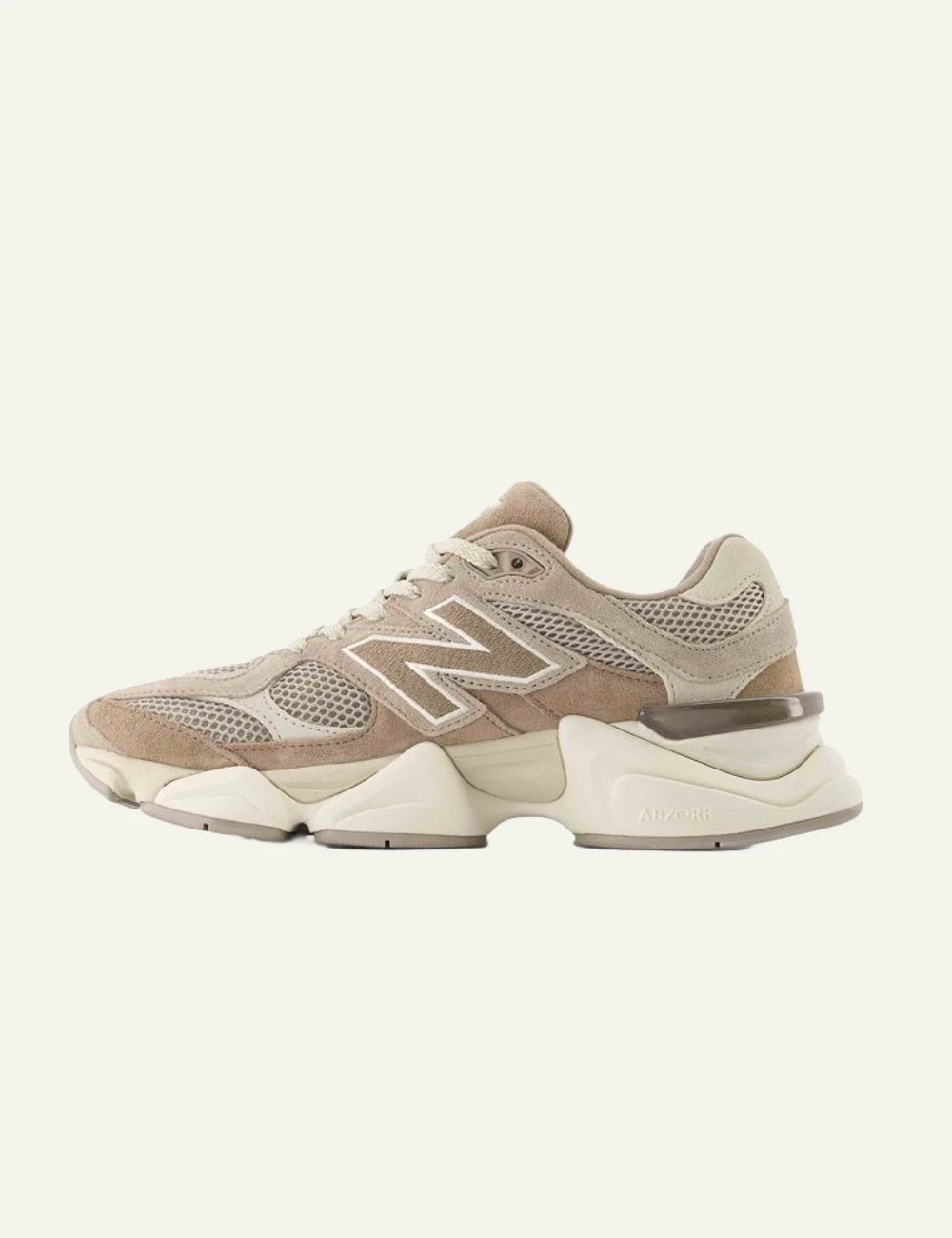 New Balance 9060 women's taupe suede and mesh sneakers opposite side view