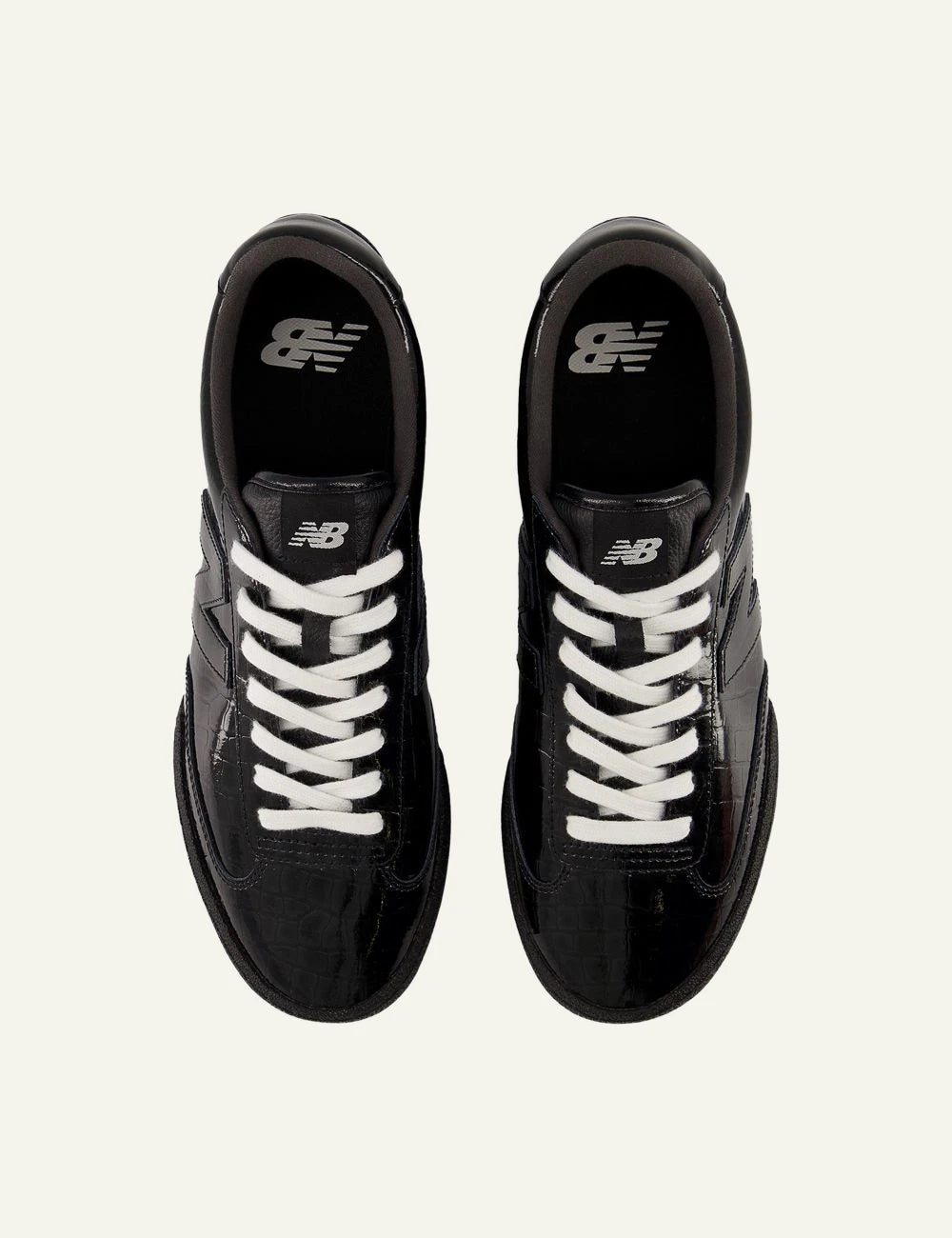 New Balance low sneaker black croc gloss top logo view