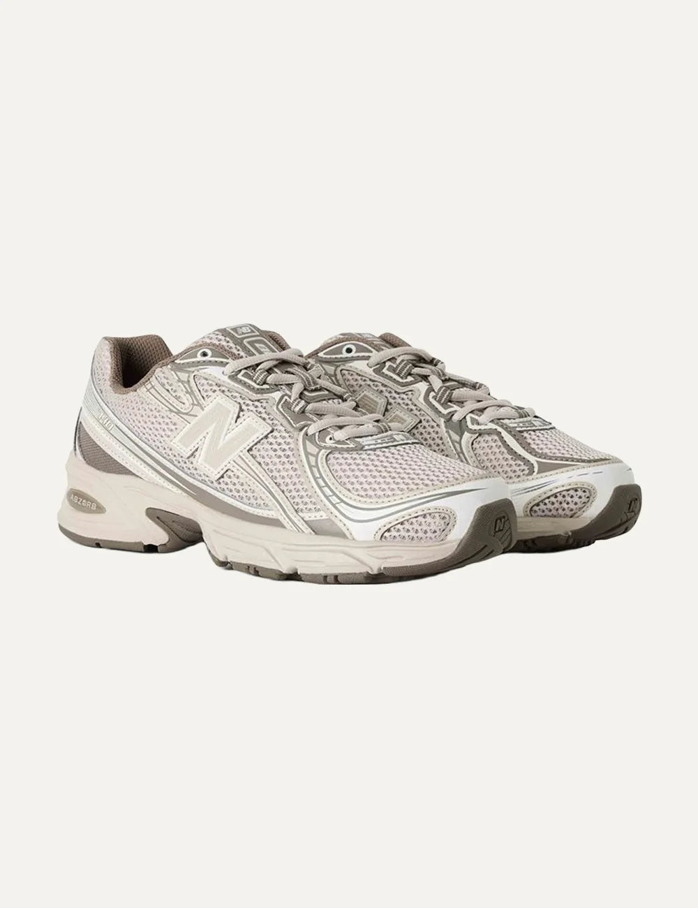 New Balance unisex beige suede and mesh sneakers angled