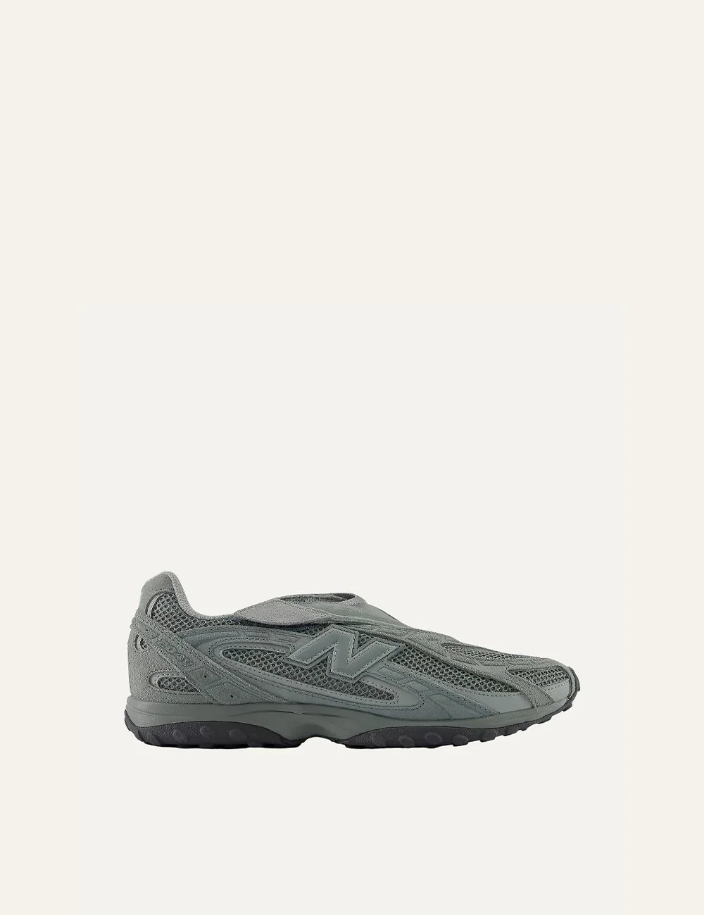 New Balance unisex grey green suede and mesh low profile sneakers
