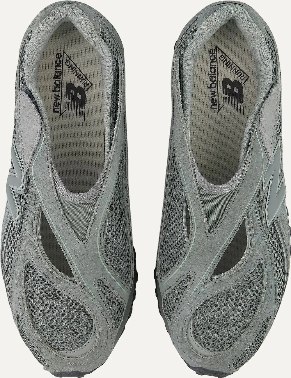 New Balance unisex grey green suede and mesh low profile sneakers top