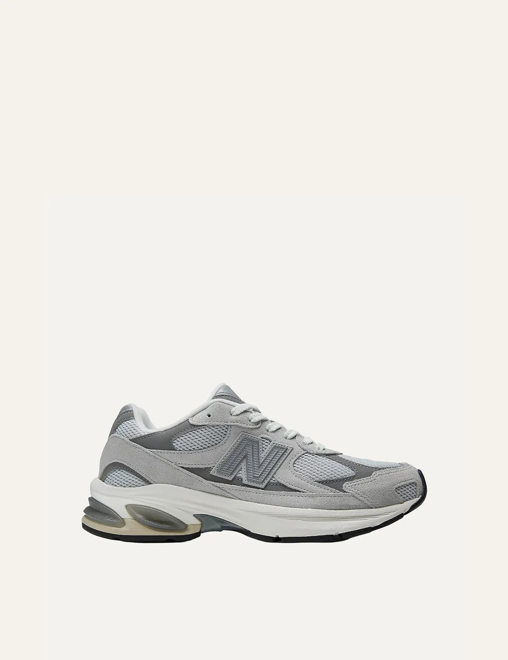 New Balance unisex light grey suede mesh sneakers with ABZORB cushioning