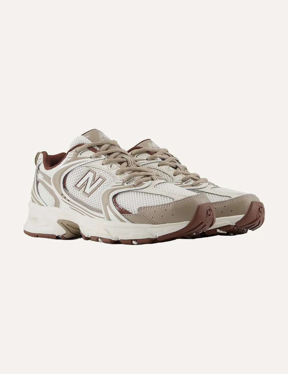New Balance unisex white beige suede and mesh sneakers with ABZORB cushioning angled