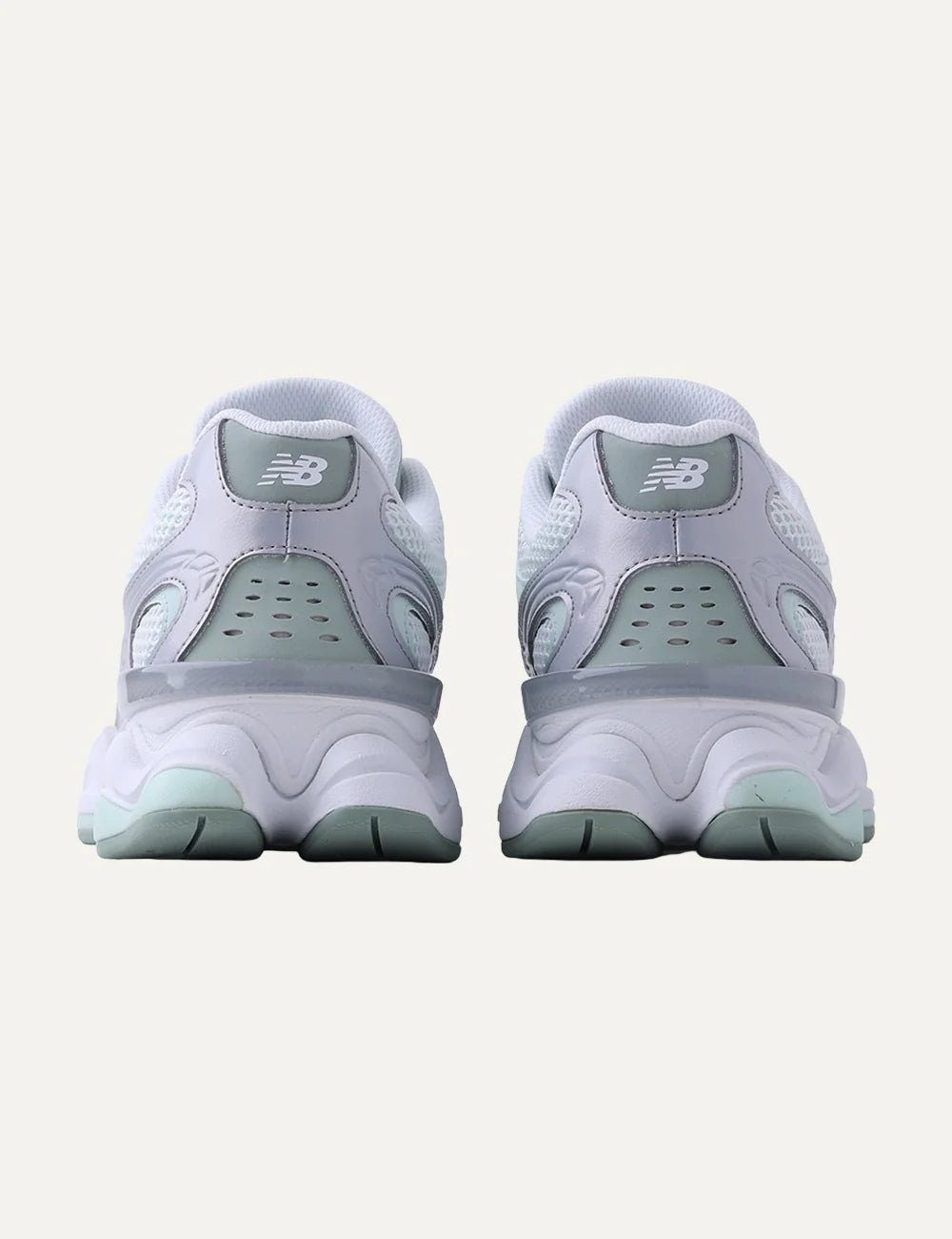New Balance women's mesh sneakers in white with pastel green details back