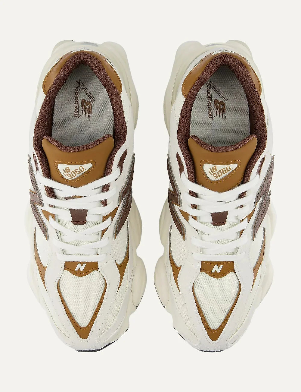 New Balance women's mesh and suede sneakers in off-white with brown details top