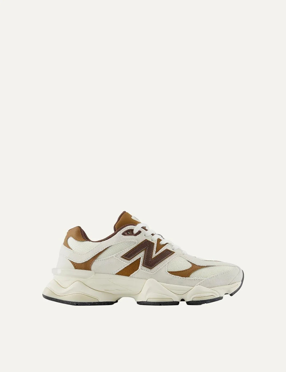 New Balance women's mesh and suede sneakers in off-white with brown details