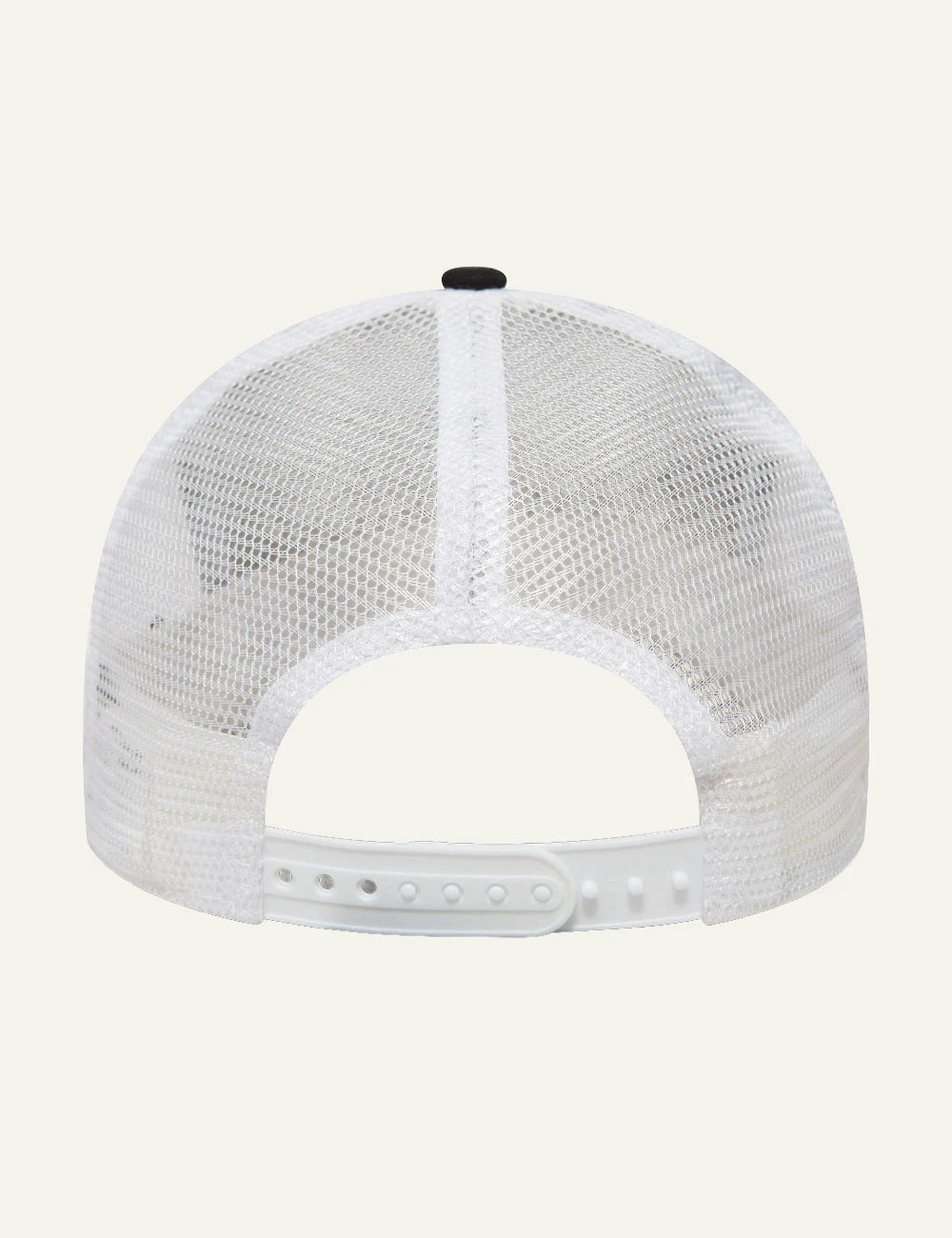 New Era NY Yankees trucker cap black white logo mesh back view