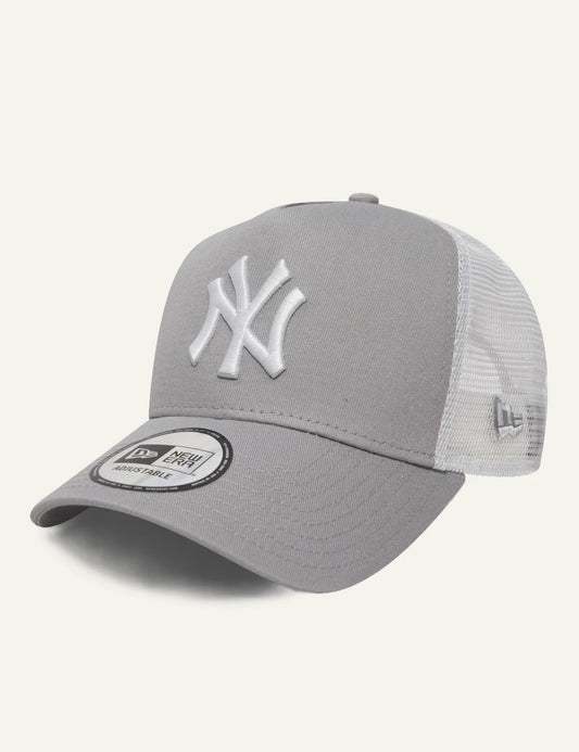 New Era NY Yankees trucker cap grey white logo mesh side view