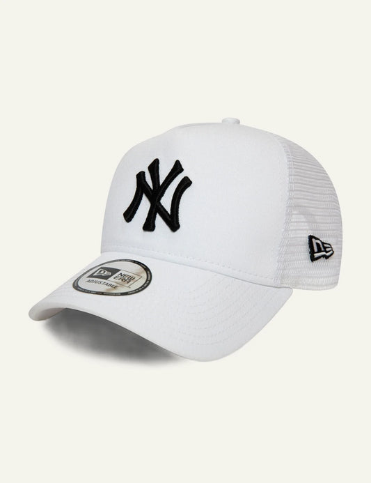 New Era NY Yankees trucker cap white black logo mesh side view