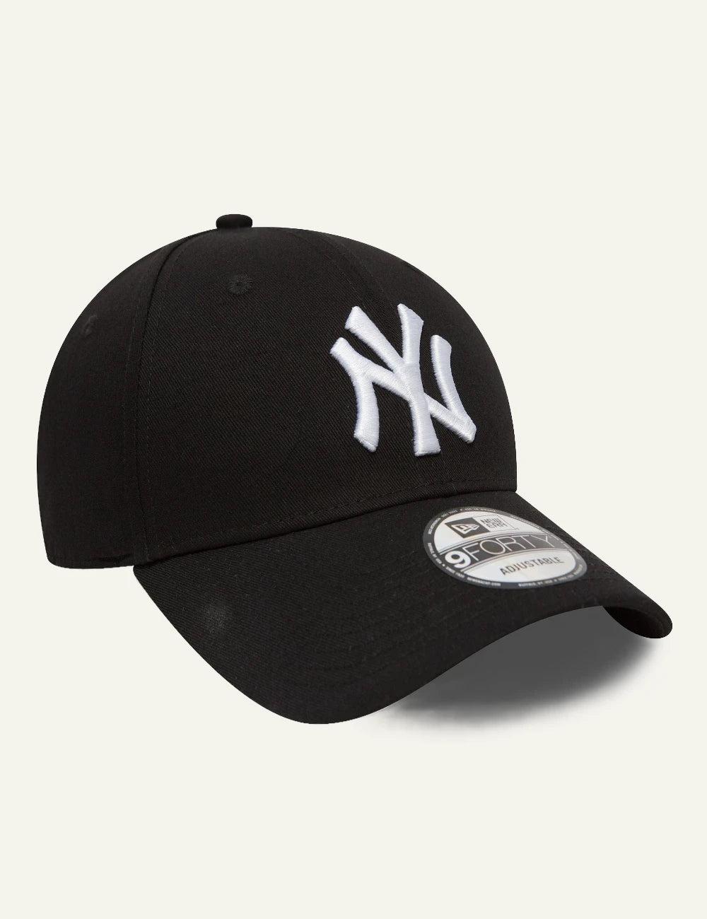 New Era NY Yankees cap black white logo curved visor profile view